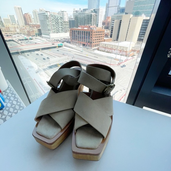 Rag and Bone Santiago Leather Chunky Wedge Platform Boho Heel Sandals Size - Picture 3 of 6